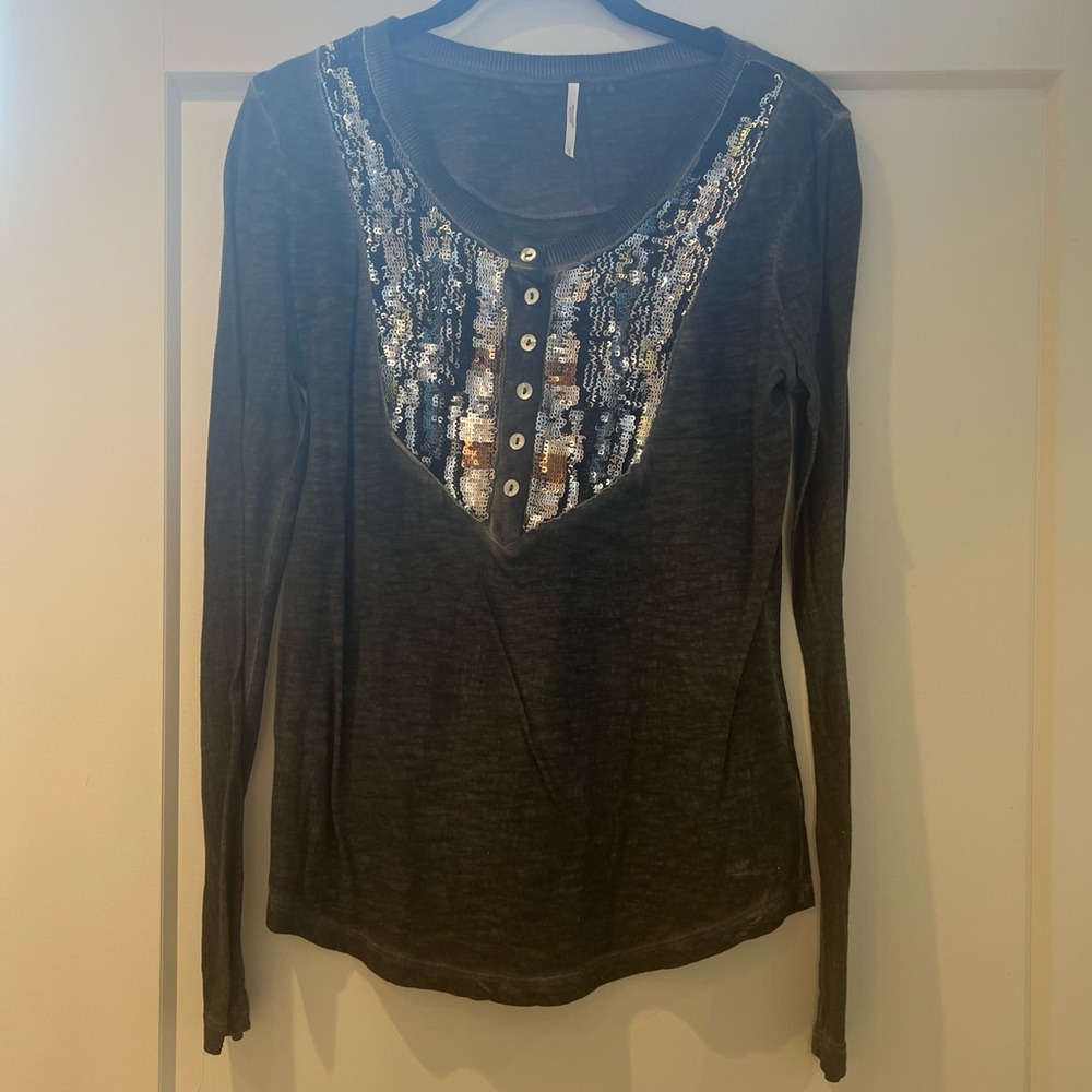 Free People Long Sleeve Sequin Longsleeve Top